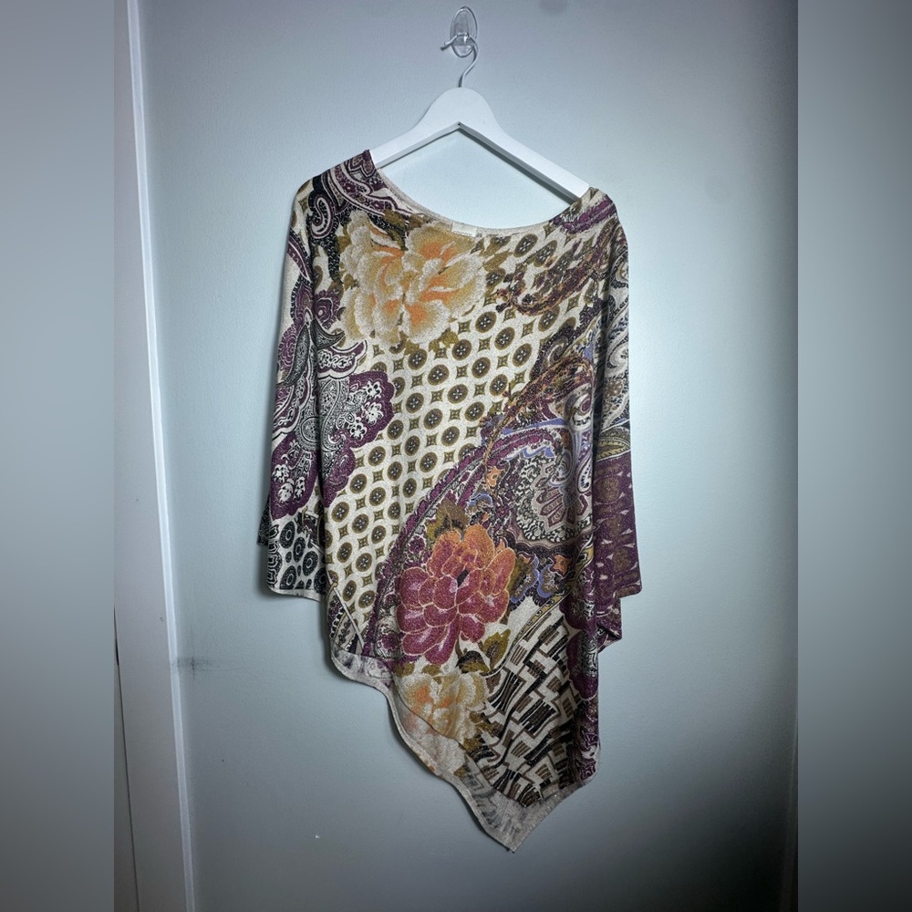 Chico’s Medallion Floral Paisley Poncho Lightweight Knit size L/XL - Picture 9 of 14